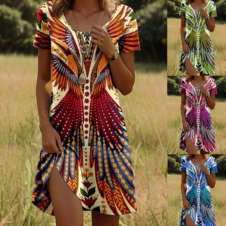 Tessalie | Zomerjurk met artistieke print