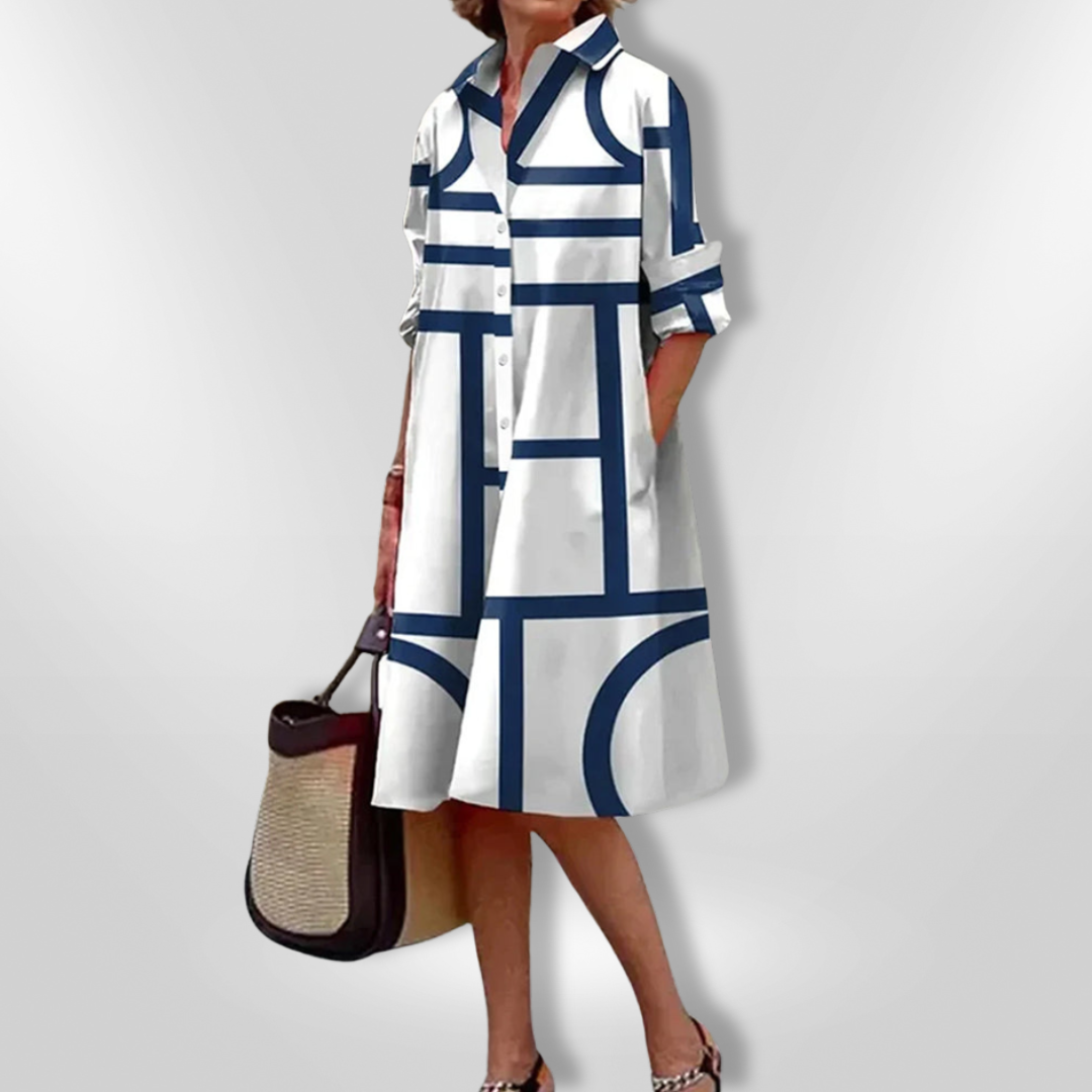 Helena | Midi Jurk met Geometrisch Patroon