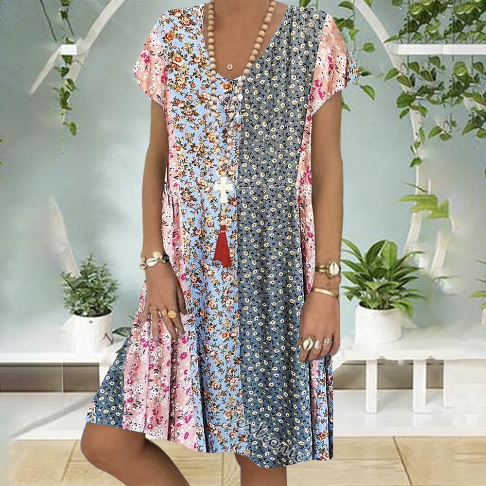 Noa | Boho Zomerjurk met Bloemenprint en A-Lijn Pasvorm