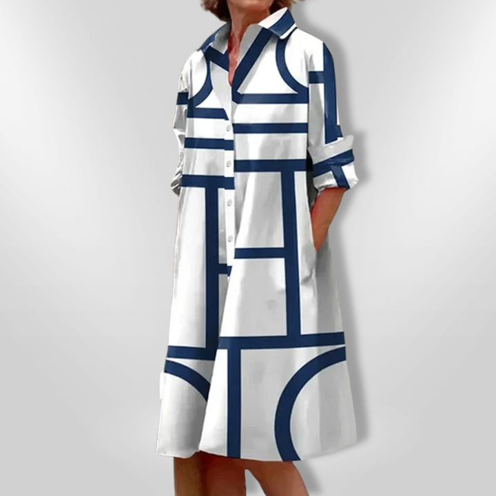 Helena | Midi Jurk met Geometrisch Patroon