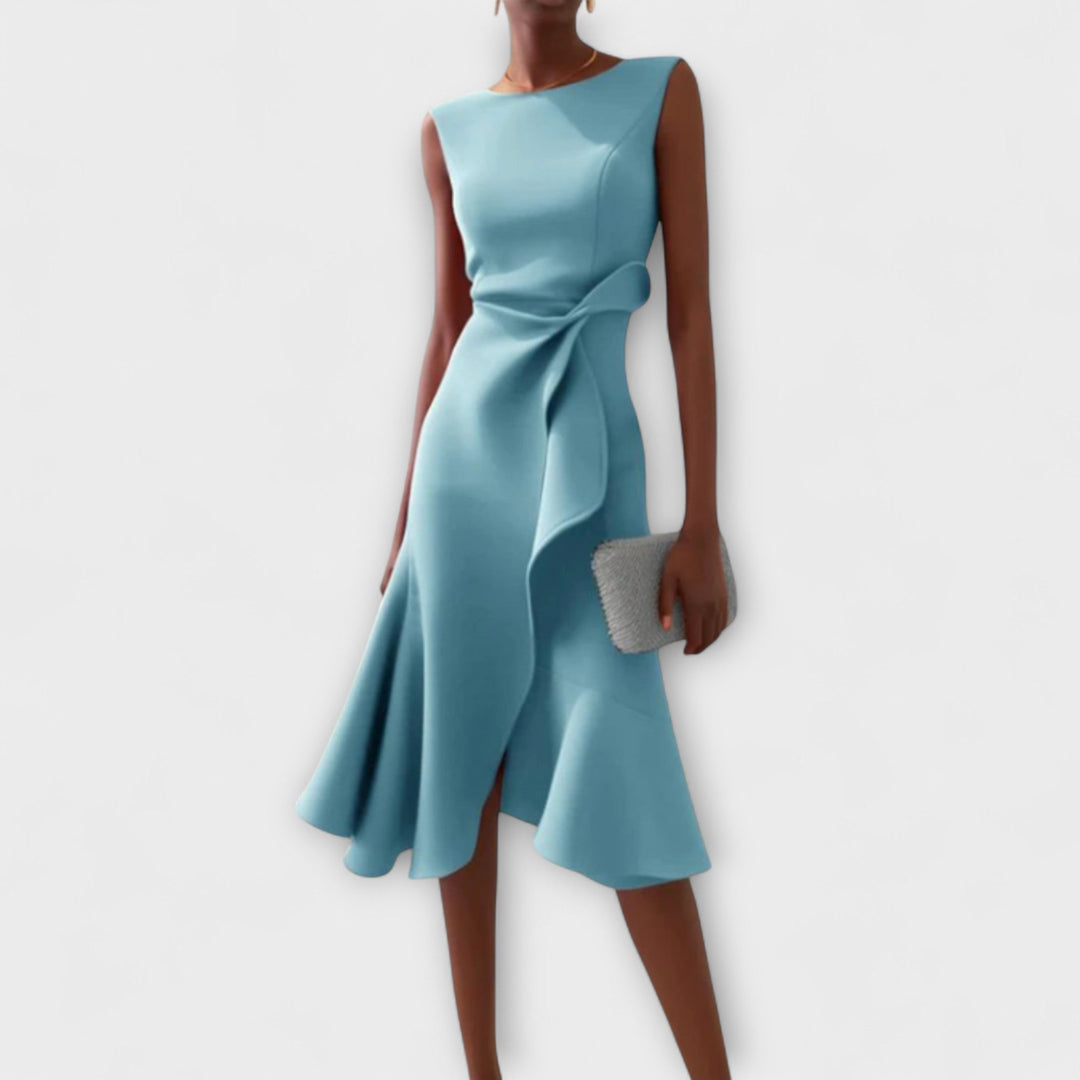 Ariane | Asymmetrische midi-jurk met elegante plooien
