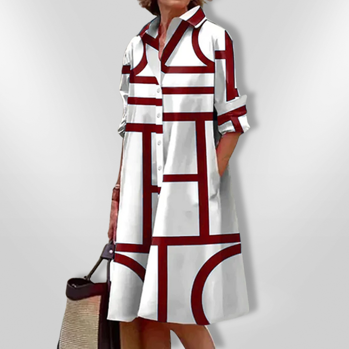 Helena | Midi Jurk met Geometrisch Patroon