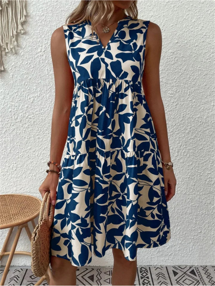 Alina | Mouwloze A-lijn zomerjurk met botanische print