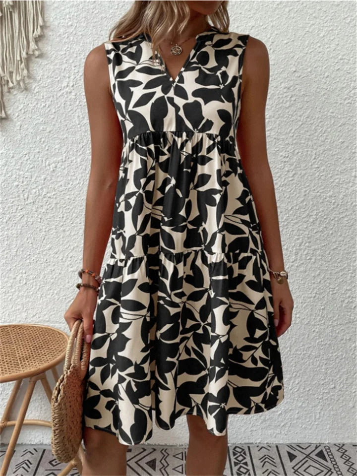 Alina | Mouwloze A-lijn zomerjurk met botanische print