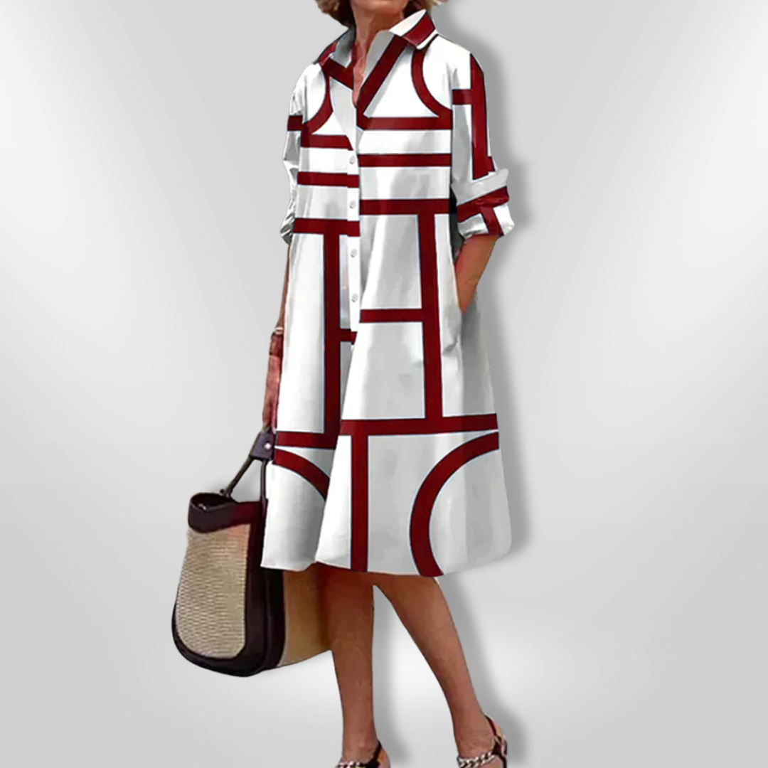 Helena | Midi Jurk met Geometrisch Patroon