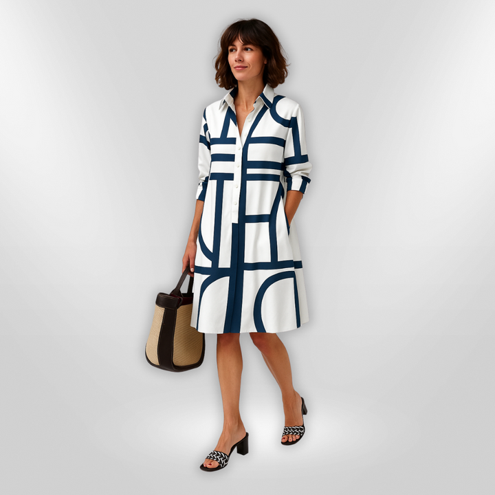 Helena | Midi Jurk met Geometrisch Patroon