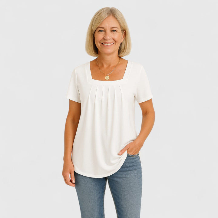 Odette | Comfort T-shirt met losse plooien en zachte vierkante hals