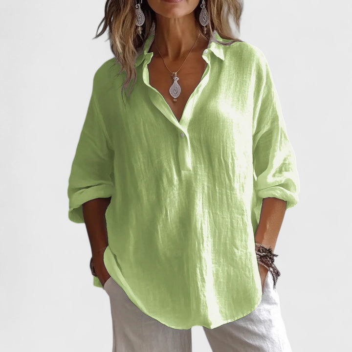 Élodie | Linnen blouse met open kraag en oprolbare mouwen