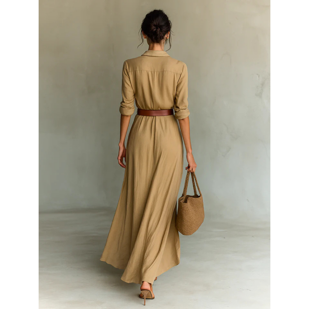 Clémence | Maxi jurk met ceintuur en klassieke elegantie