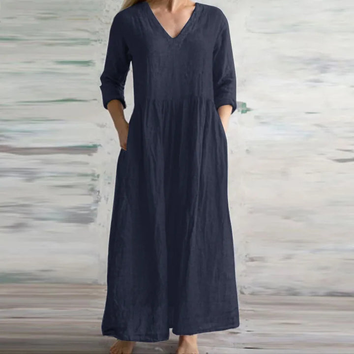 Women Cotton And Linen Loose Dress Long Spring Autumn Casual Half-sleeved Simple Style Long Dress solid Vestidos Female