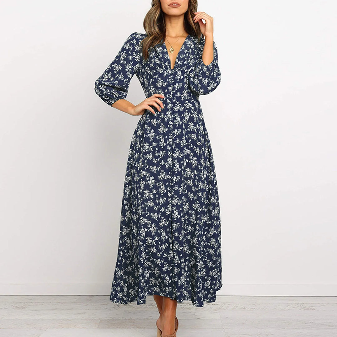 Lilou | Boho-chique jurk met bloemenprint en vloeiende lijn