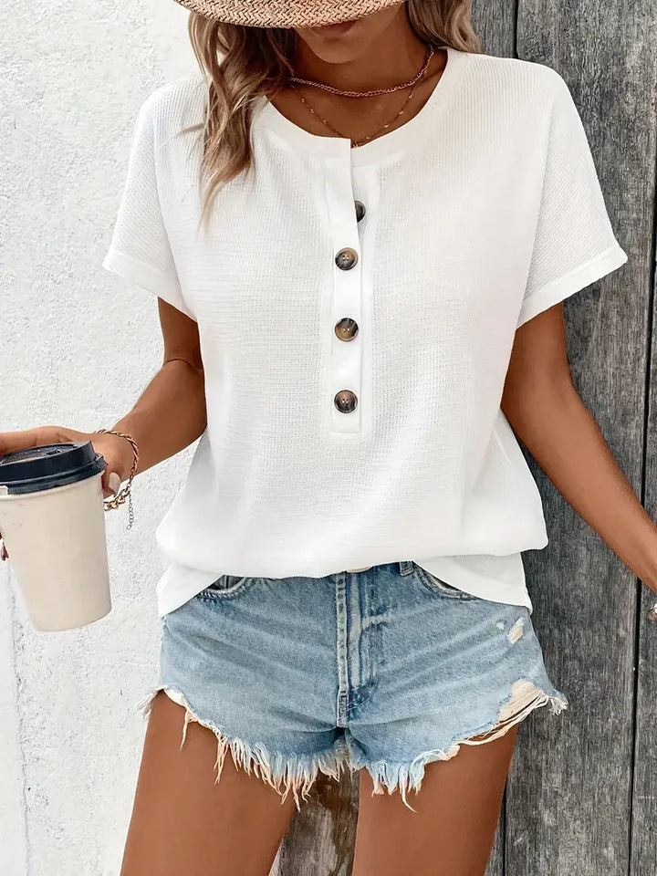 Renée | Losvallend V-hals T-shirt met 3/4 mouw