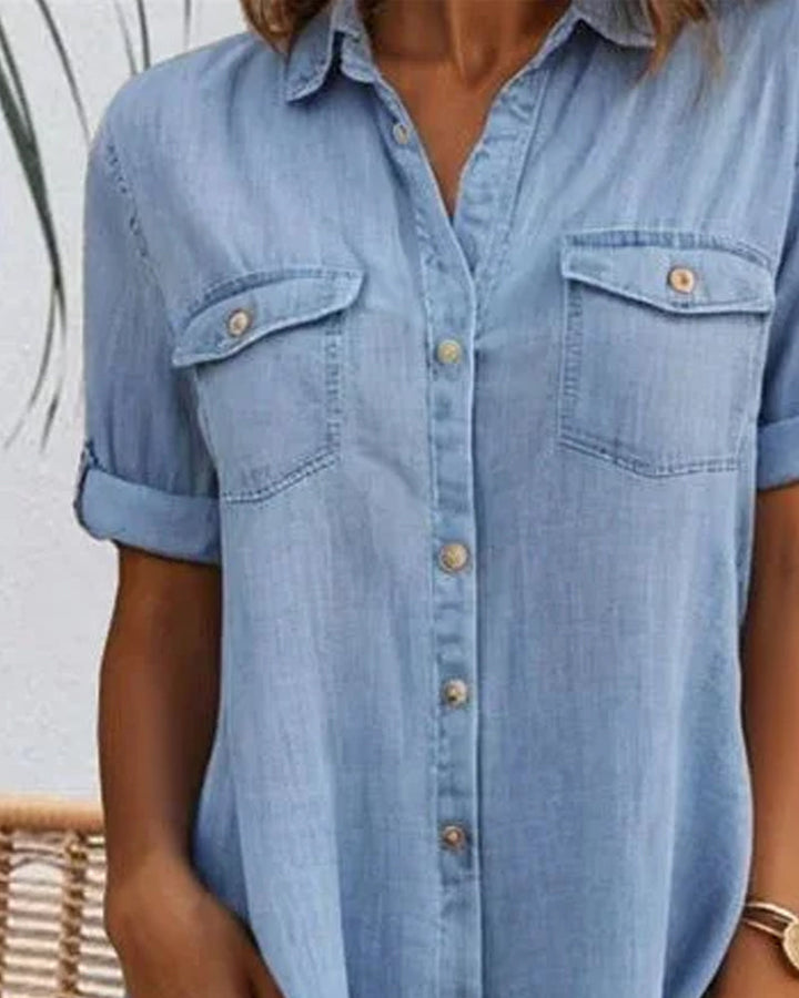 Élise | Midi Denim Jurk met Reversekraag