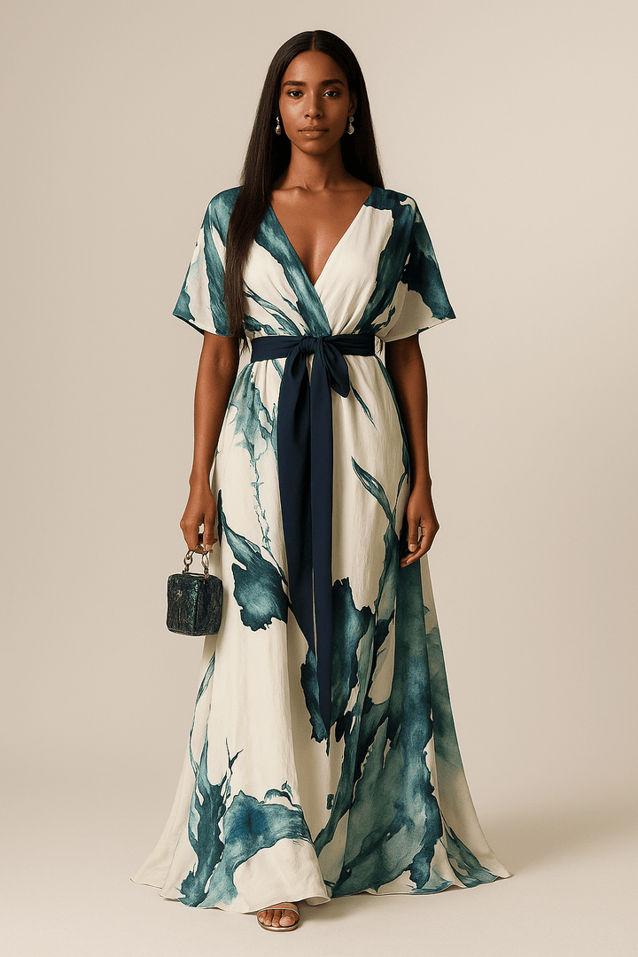 Celeste | Lange jurk met aquarelprint