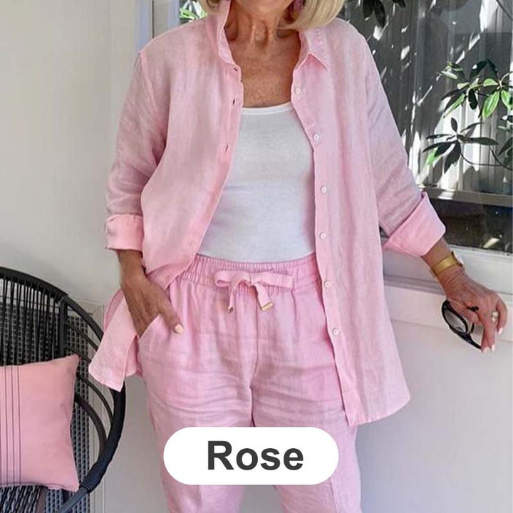 Zélie™ - Ensemble Chemise et Pantalon en Coton et Lin
