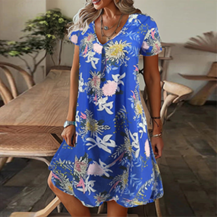 Lette | Lange bloemenjurk met V-hals en hoge taille
