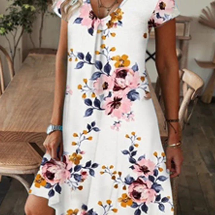 Lette | Lange bloemenjurk met V-hals en hoge taille